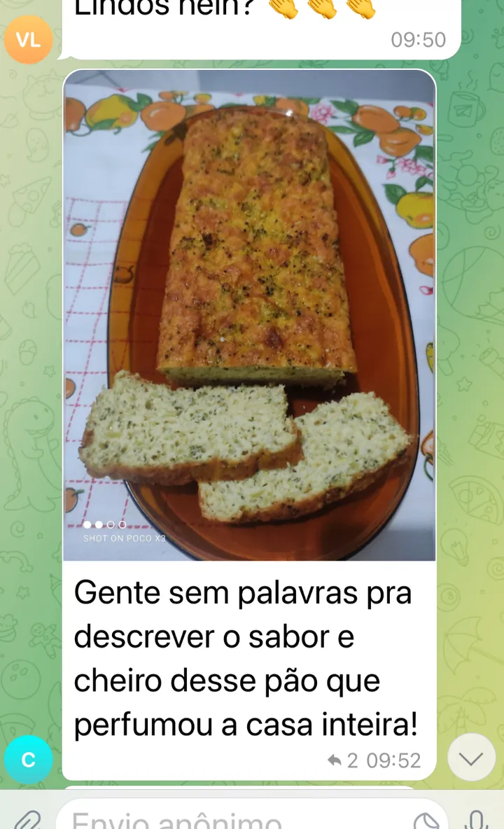 Depoimento no WhatsApp: pão que perfumou a casa inteira
