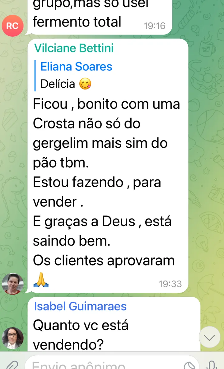 Depoimento no WhatsApp: pão aprovado pelos clientes