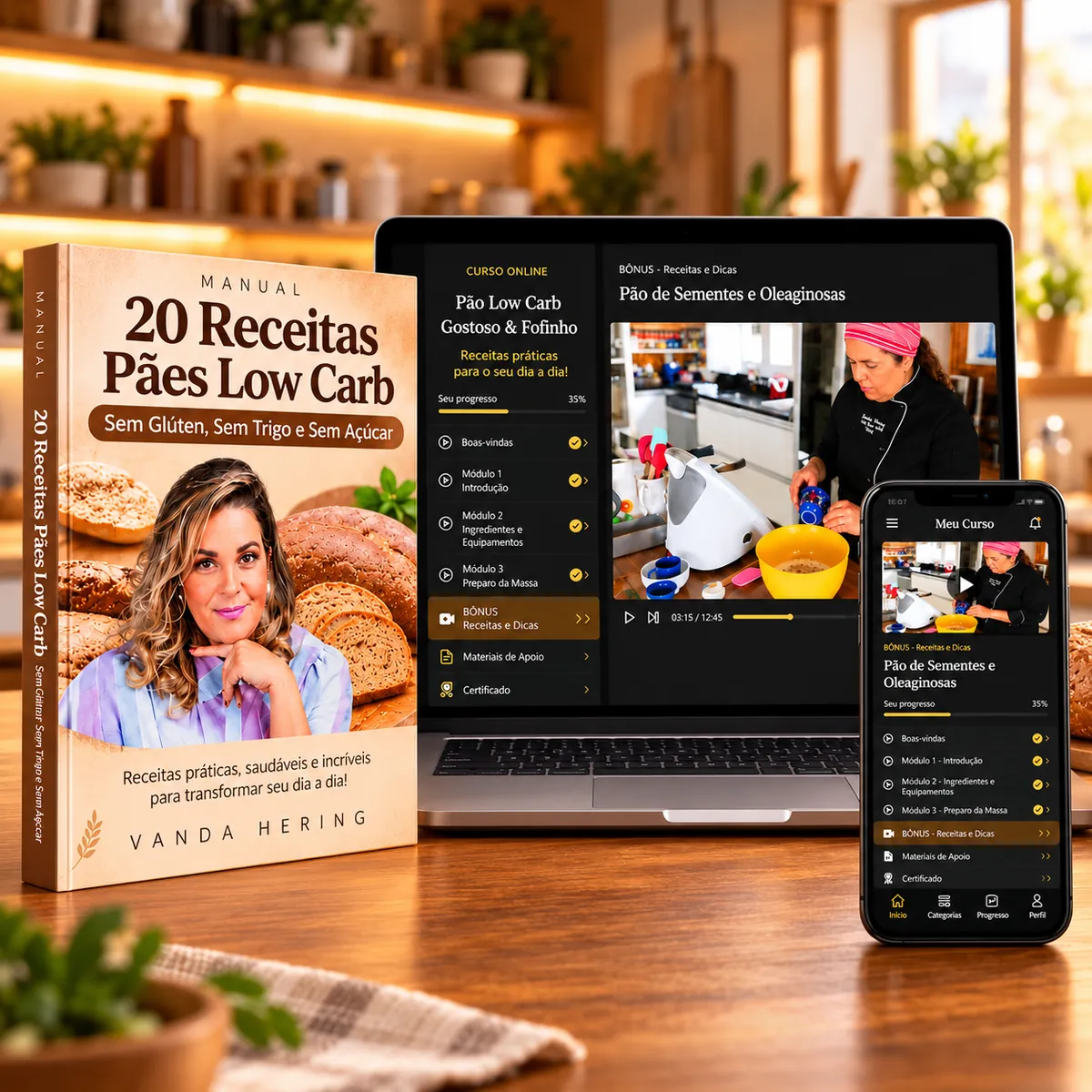 Manual 20 Receitas Pães Low Carb em ebook, notebook e celular